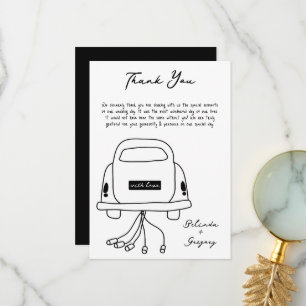 Hand Drawn Black Illustrations Doodles Wedding Thank You Card