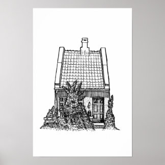 Hand-Drawn Black Ink Sketch of Traditional Europea Poster