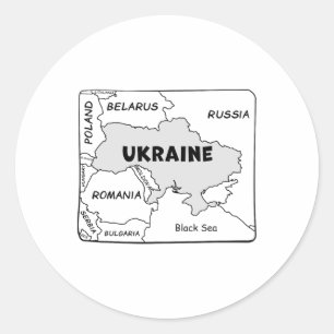 Hand-drawn Black Line Map Of Ukraine And Neighbori Classic Round Sticker