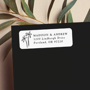 Hand-Drawn Black Palm Trees Wedding Return Address Return Address Label