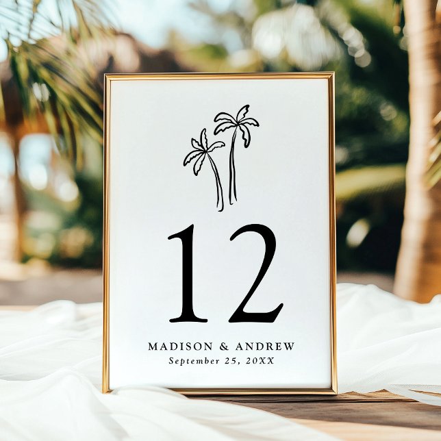 Hand-Drawn Black Palm Trees Wedding Table Number (Creator Uploaded)