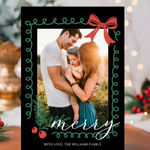 Hand Drawn Black Red Green Merry Christmas Holiday Card