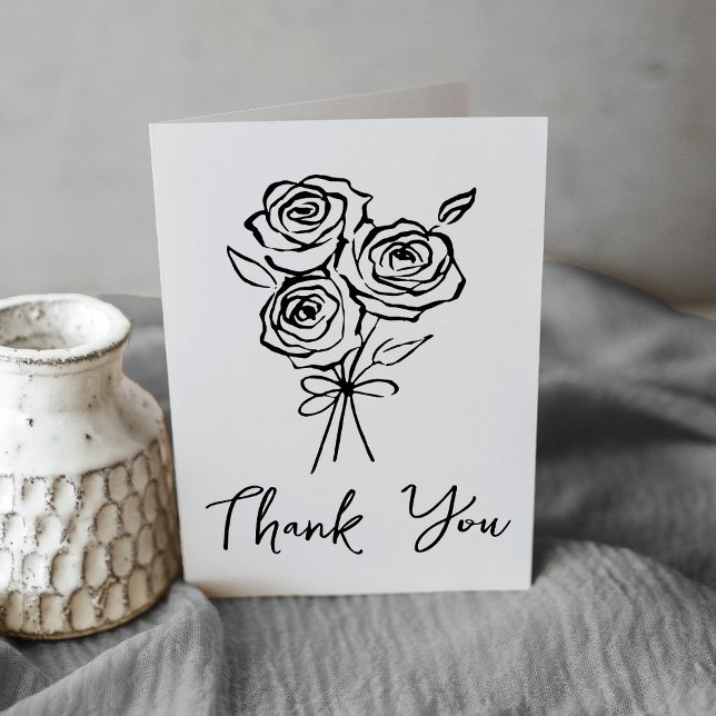 Hand-Drawn Black Rose Bouquet Bridal Shower Thank You Card (Creator Uploaded)