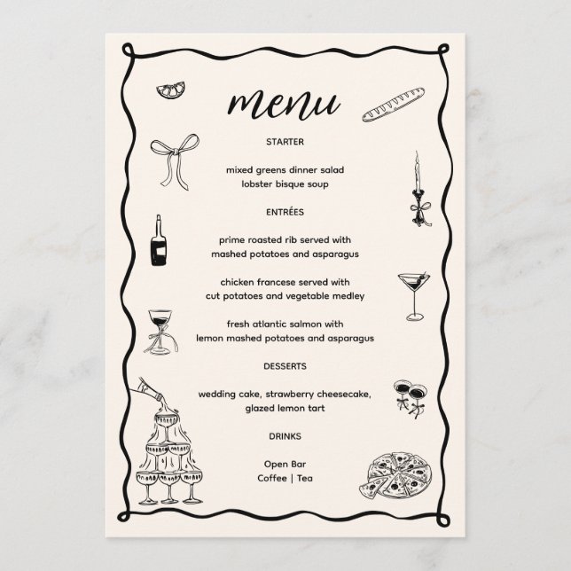 Hand Drawn Black That's Amore Bridal Shower Menu (Front)