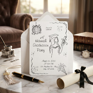 Hand Drawn Black & White Arch Photo Graduation Invitation