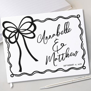 Hand Drawn Black White Bow Wedding Guest Book