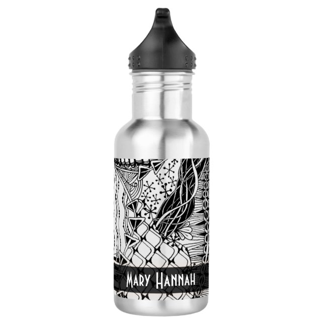 Hand-Drawn Black & White Doodle Pattern Art ZIA 710 Ml Water Bottle (Right)