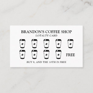 Hand-Drawn Black & White Takeout Coffee Cup Loyalty Card