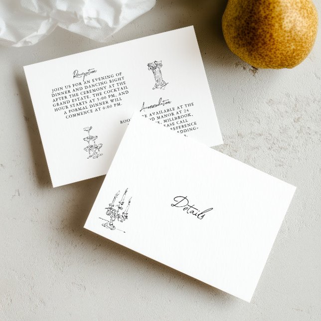 Hand Drawn Black & White Wedding Details Card (Hand Drawn Black & White Wedding Details Card)
