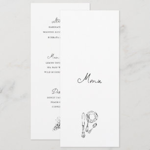 Hand Drawn Black & White Wedding Dinner Menu Card