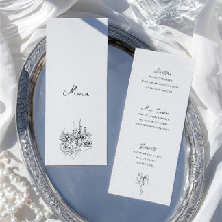 Hand Drawn Black & White Wedding Dinner Menu Card