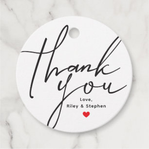 Hand Drawn Black White Wedding Thank you Favour Tags