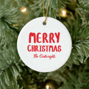 Hand-drawn Block Letters Merry Christmas Greeting Ceramic Ornament