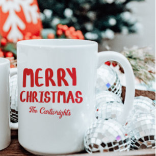 Hand-drawn Block Letters Merry Christmas Greeting Coffee Mug