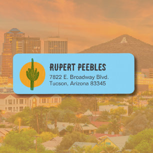 Hand-Drawn Blockprint Style Saguaro Desert Sun Return Address Label
