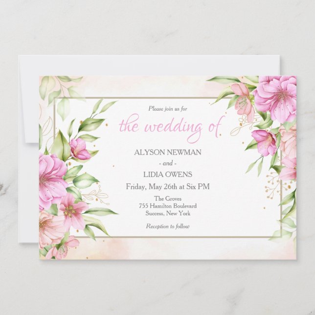 Hand-drawn Blossoms Wedding Invitation (Front)