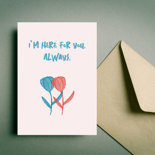 Hand-drawn blue and pink tulips mosaic-inspired  card