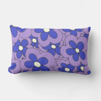 Hand Drawn Blue and Purple Flower Design Lumbar Cushion