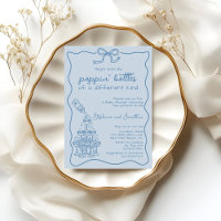 Hand Drawn Blue Bottle Champagne Tower Baby Shower