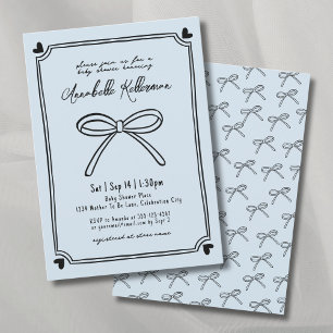 Hand Drawn Blue Bow Baby Shower Invitation