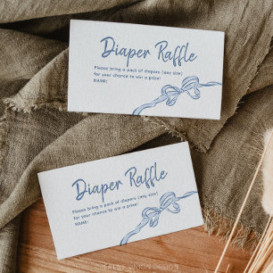 Hand Drawn Blue Bow Boy Baby Shower Diaper Raffle Business Card