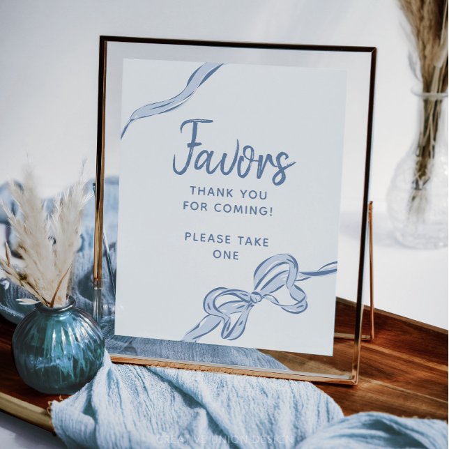Hand Drawn Blue Bow Boy Baby Shower Favours Poster (Creator Uploaded)