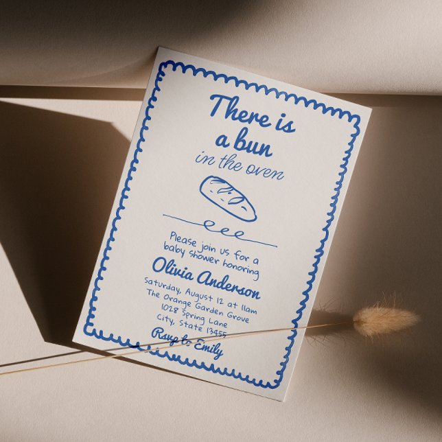 Hand Drawn Blue Boy In The Oven Bread Baby Shower  Invitation (Creator Uploaded)