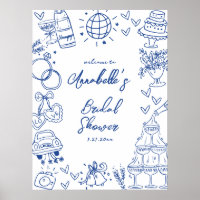 Hand Drawn Blue Bridal Shower Welcome Sign