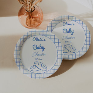 Hand Drawn Blue Bun In The Oven Baby Boy Shower Paper Plate
