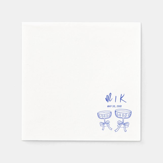 Hand Drawn Blue Cocktail Wedding  Napkin (Front)