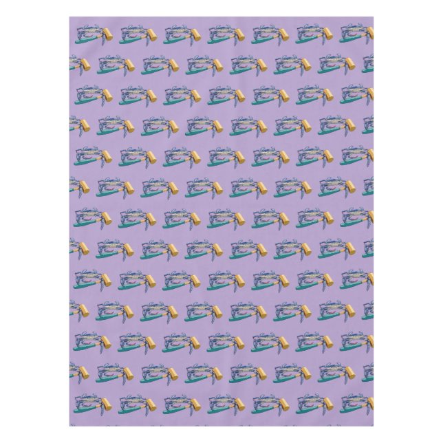 Hand Drawn Blue Crab with Hammer Mallet Crab Boil Tablecloth (Front)
