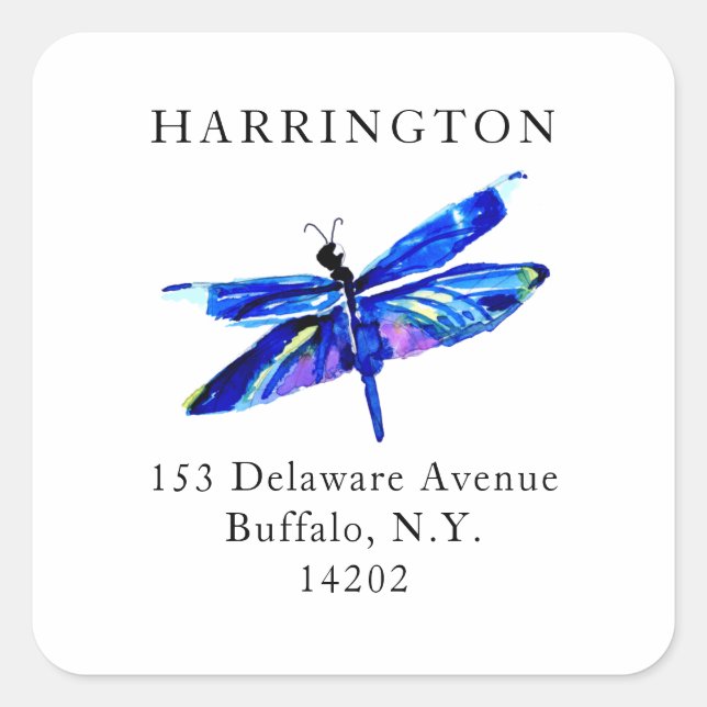 Hand-Drawn Blue Dragonfly Return Address Label (Front)