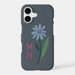 Hand Drawn Blue Floral Monogram Slate Gray