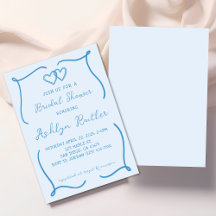 Hand Drawn Blue Frame Bridal Shower Invitation