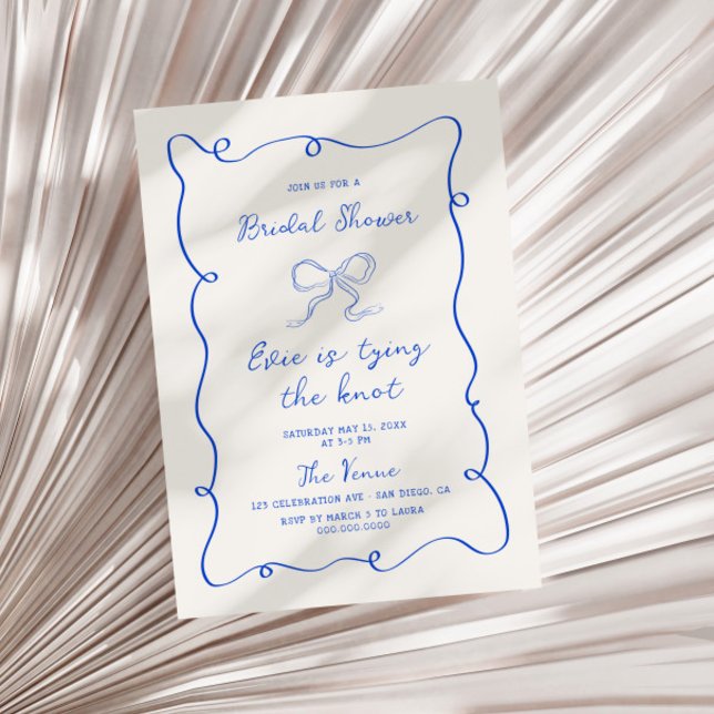 Hand Drawn Blue Frame Ribbon Bridal Shower Invitation (Creator Uploaded)