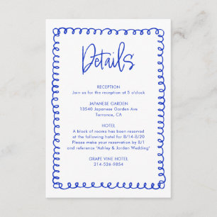 Hand Drawn Blue French Retro Wedding Details Enclosure Card