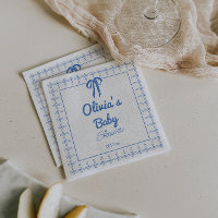 Hand Drawn Blue Gingham Bow Baby Boy Shower