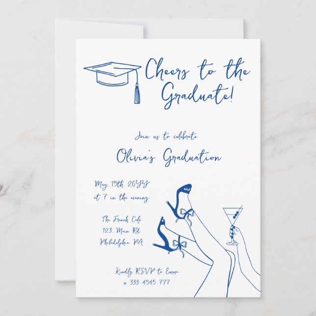 Hand drawn Blue Graduation Party invitation (Front)