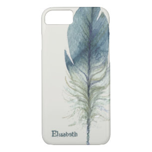Hand drawn blue grey watercolor feather iPhone 8/7 case