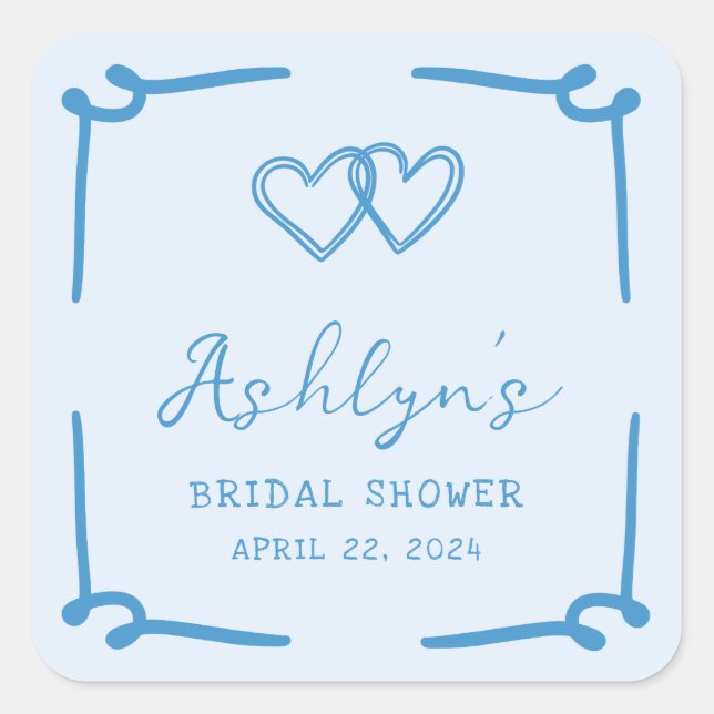 Hand Drawn Blue Heart Bridal Shower Stickers (Front)