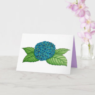 Hand-drawn blue hydrangea flower birthday card