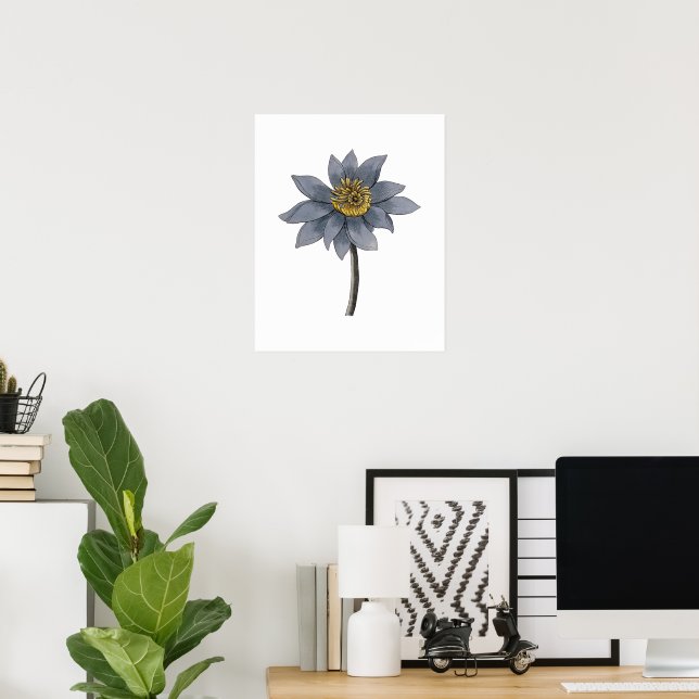 Hand drawn blue lotus illustration poster (Home Office)