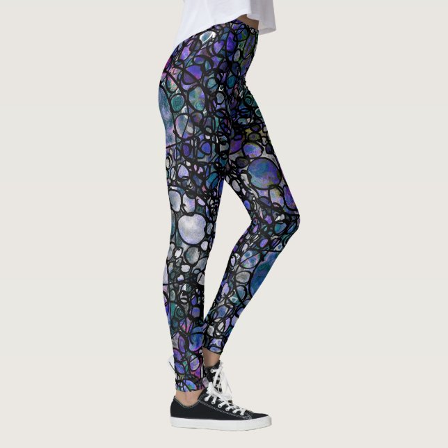 Hand-Drawn Blue, Purple & Black Circles, Crazy Leggings (Right)