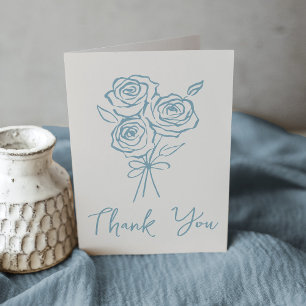 Hand-Drawn Blue Rose Bouquet Bridal Shower Thank You Card