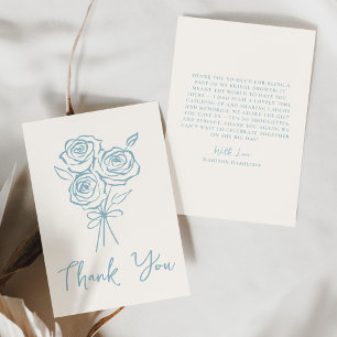 Hand-Drawn Blue Rose Bouquet Bridal Shower Thank You Card