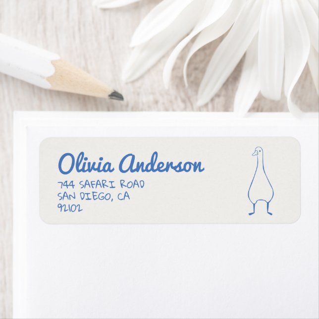 Hand Drawn Blue Silly Goose Fun Baby Boy Shower Return Address Label (Insitu)