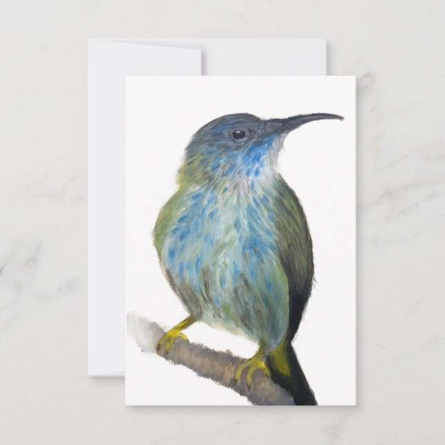 Hand-drawn blue tinted hummingbird notecard. thank you card (Front)