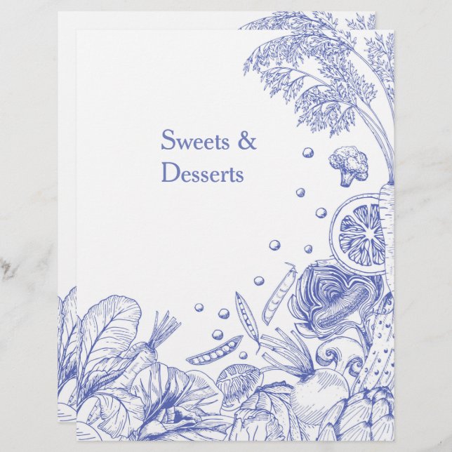 Hand Drawn Blue Vegetables Recipe Category (Front/Back)