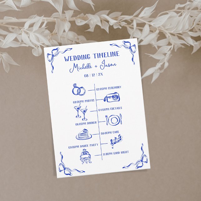 Hand Drawn Blue Wedding Itinerary Schedule Welcome Program (Creator Uploaded)