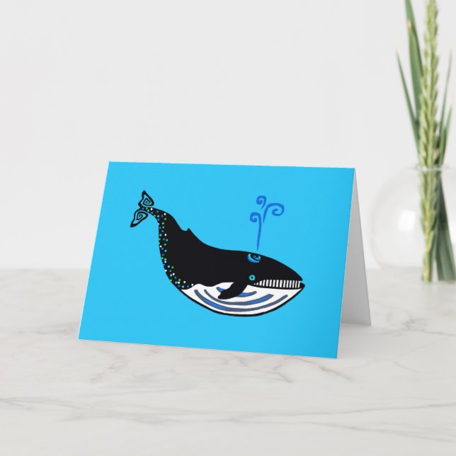Hand drawn -  Blue WHALE - Endangered animal Card (Front)